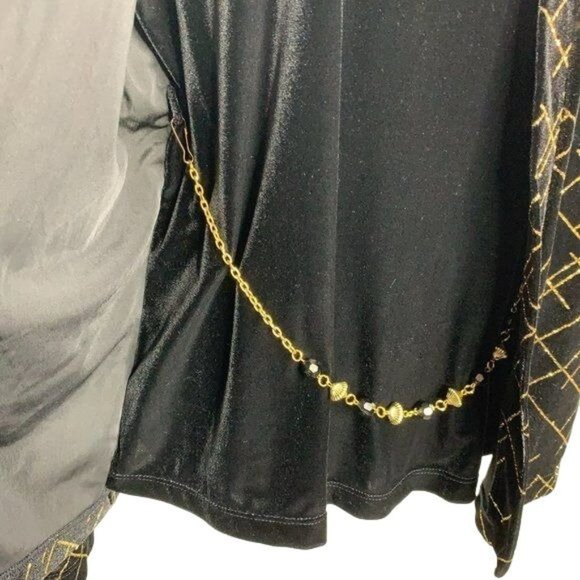 Notations Layered Look Cardigan Top L Black Velvet Gold Removable Jewelry Belt - Picture 3 of 6